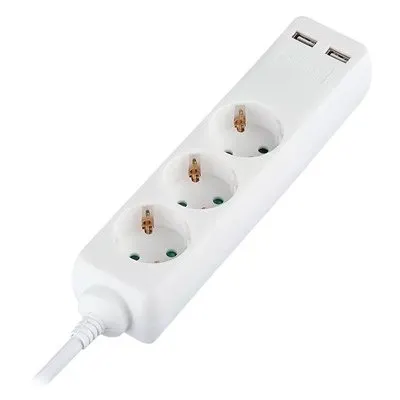 Prelungitor 3 cai + 2USB 5M(3G1.5MM2) alb V-TAC SKU-8775