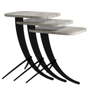 Masă pliantă Pion White Marble, 3 buc, alb + negru