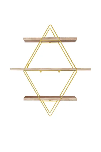 Raft de perete, Hanah Home, Prizma Raf, Tip camera de zi de dimensiuni mari, 60x16x60 cm, Auriu/Maro