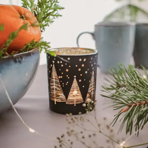 Sfeșnic din sticlă Altom Golden Christmas treenegru, diametru 9 x 10 cm