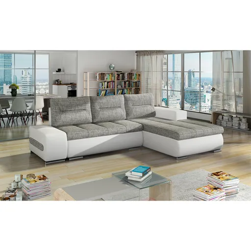 Coltar extensibil dreapta 4 locuri ELTAP, Ov24, Ottavio, 275x180x85 cm, lemn/poliester, gri deschis/alb