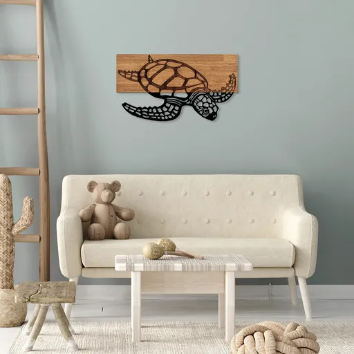 Decoratiune de perete, Caretta Caretta, Dimensiune: 58 x 3 x 32 cm, Nuc negru
