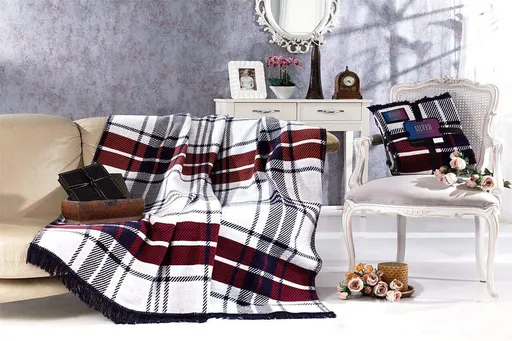 Patura Double, L'essentiel Maison, Lou, 60% bumbac/30% acril/10% poliester, Alb / Albastru închis / Roșu