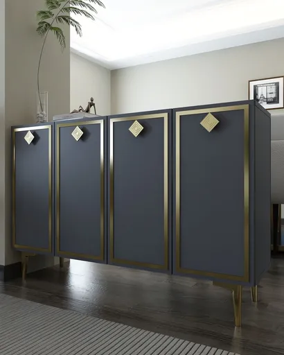 Consola, Hanah Home, 8159KM-1, 120x75x29.6 cm, PAL , Antracit / Aur