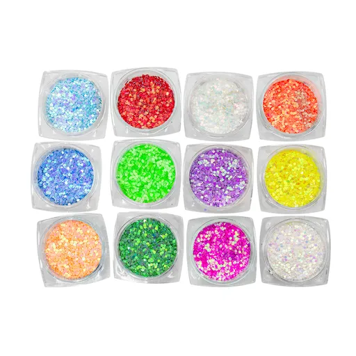 Decor Unghii, Paiete Hexagon, Set 12 Culori