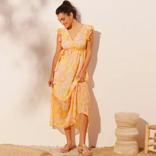 Rochie lungă cu imprimeu din poliester reciclat