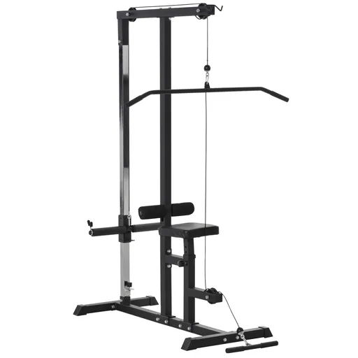 HOMCOM Statie de Fitness Pull Down pentru Sala de gimnastica in Casa cu Banca si Cablu Reglabil, din Otel 107x120x190cm Negru | Aosom Romania