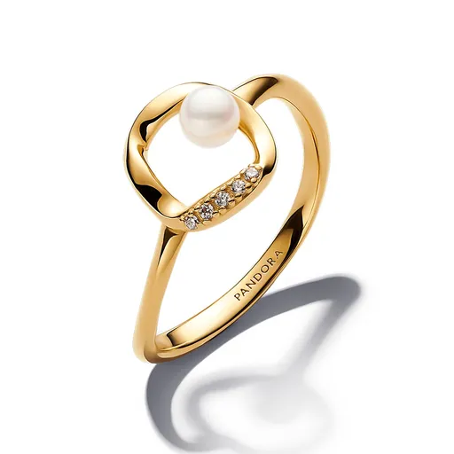 Pandora Inel elegant placat cu aur cu zircon și perlă Essence Shine 163831C01 54 mm