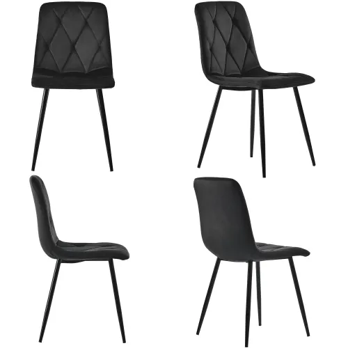 Set de 4 scaune tapițate în catifea twill pentru sala de mese cu spătar, structură din metal, 45x40x86 cm, Negru