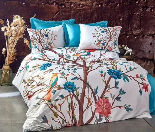 Lenjerie de pat dubla, L'essentiel Maison, 476, Turcoaz / Alb / Maro / Roșu