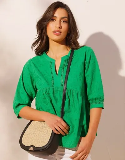 Geantă de mână din 2 materiale, cu clapetă