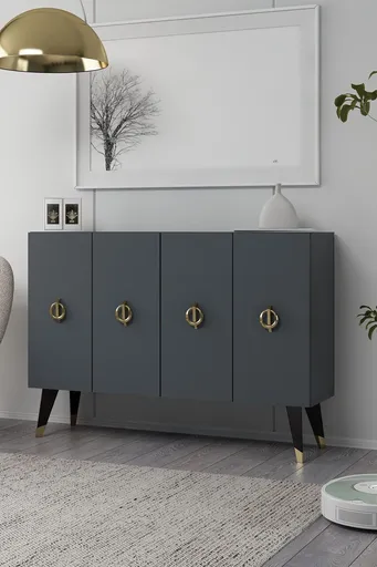 Consola, Hanah Home, 8185KM-32, 120x80x29.6 cm, PAL , Antracit / Aur