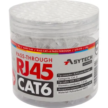 Mufa RJ-45 UTP Cat.6 EZ Passthrough RJ45-CAT6-EZ-50U-JAR, pini cupru nichelat si aurit 50 microni , 100 buc.