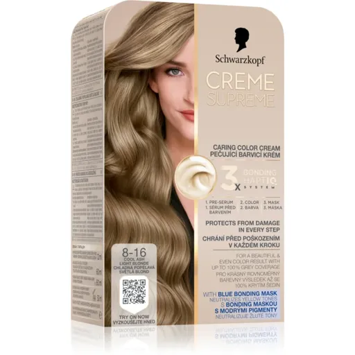 Schwarzkopf Creme Supreme Culoare permanenta pentru par culoare 8-16 Cool Ash Light Blonde 60 ml