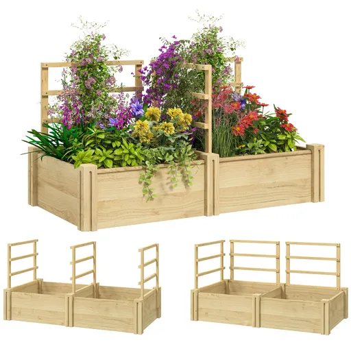 Outsunny Jardinieră Înălțată din Lemn cu 3 Suporturi pentru Plante, 119x62,5x64 cm, Natural | Aosom Romania
