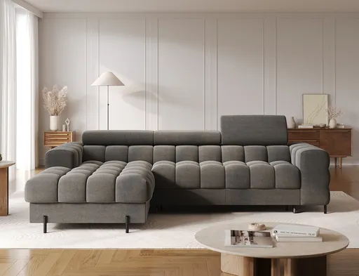 Coltar extensibil stanga 3 locuri ELTAP, LT-06SO, Felro, 285x181x93 cm, lemn/poliester, gri inchis