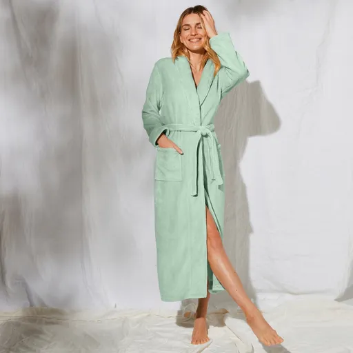 Halat de baie din fleece cu guler șal, lungime 130 cm, moale la atingere