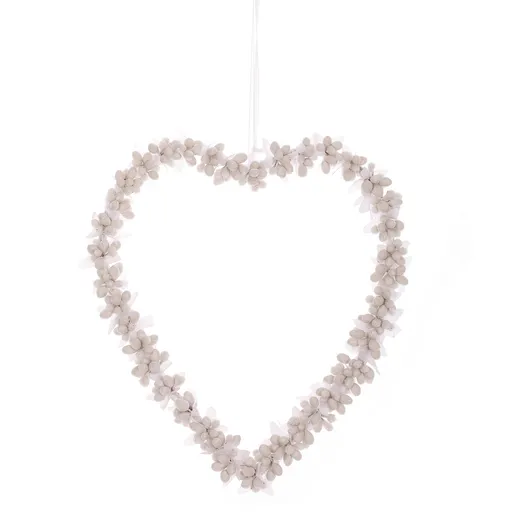 Inimă suspendată din boabe, 22 x 2 x 24 cm, albă