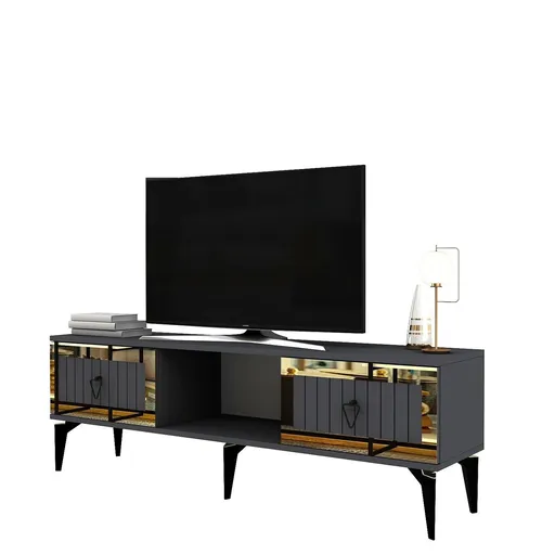 Comoda TV, Hanah Home, Linda, 150x44.6x29.6 cm, Antracit / Aur