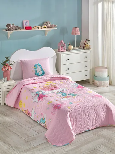 Set cuvertura Single 160x220 cm, 2 piese, L'essentiel Maison, Unicorn Dreams, Pink / Blue / White / Yellow