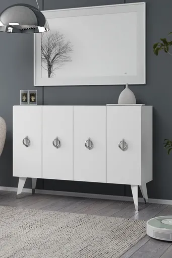 Consola, Hanah Home, 8185KM-32, 120x80x29.6 cm, PAL , Alb / Argintiu