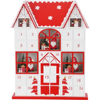 Calendar de advent cu lumini LED Casa lui MoșCrăciun roșu, 29 x 7 x 37 cm