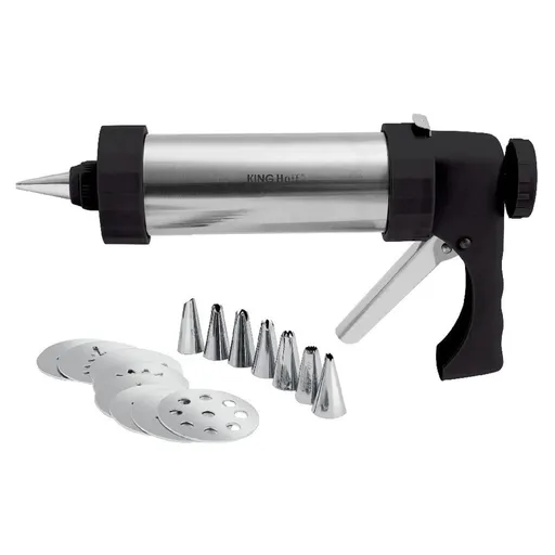 Seringă pentru dulciuri Kinghoff KH 1363, 21x17 cm, 8 șabloane, 8 duze, Oțel inoxidabil, Gri/negru