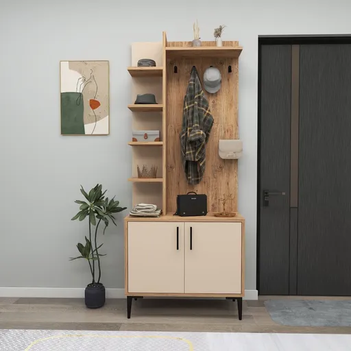 Cuier de perete, Hanah Home, Julendor, 74.4x182.8x33 cm, Pin Atlantic / Bej