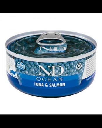 FARMINA N&amp;D Ocean Cat Tuna, salmon 70 g Conserva hrana pentru pisici, cu somon