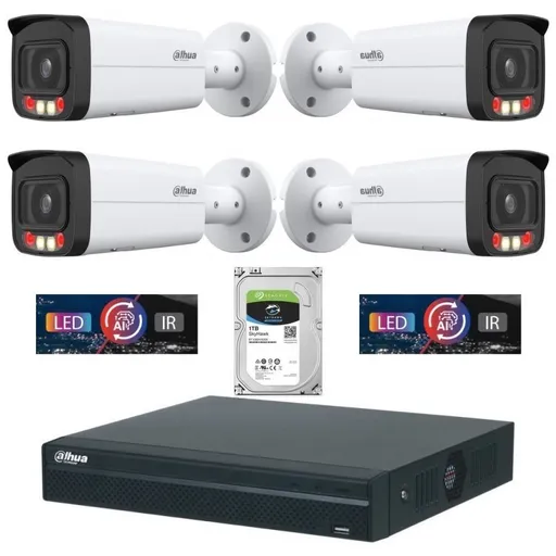 Sistem de supraveghere IP Dahua DH-4CEXT50MIP2-4MP3.6 cu 4 camere de 4MP, Smart Dual Light 50m, microfon, PoE