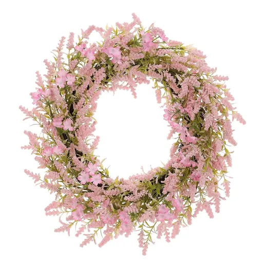 Ghirlanda din flori artificiale mici, diametru 50cm, roz, 50 x 50 x 10 cm