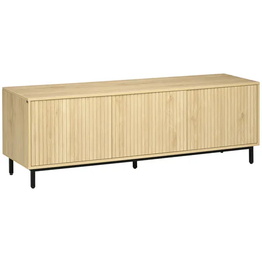 HOMCOM Mobilier banc TV, banc TV până la 65 de inci, 3 dulapuri, 2 orificii pentru cabluri, cu rafturi reglabile - dim. 150L x 40D x 51H cm | Aosom Ro