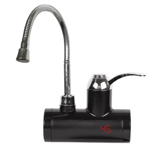 Robinet electric incalzire apa instant cu pipa flexibila Rosberg R57100BF, 3600W, Display pana la 60°C, Montare perete, Negru