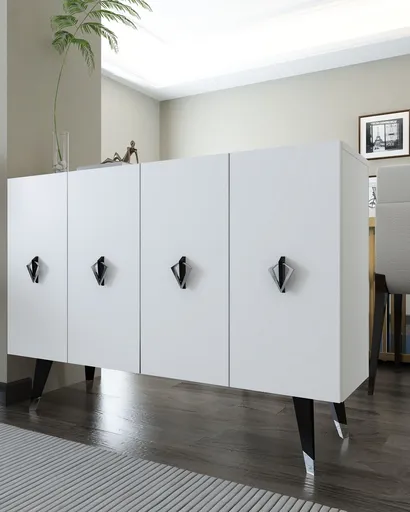 Consola, Hanah Home, 8164KM-32, 120x80x29.6 cm, PAL , White / Black / Silver