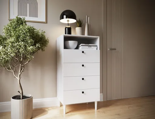 Comoda ELTAP, Dullum, 60x40x115 cm, MDF, alb