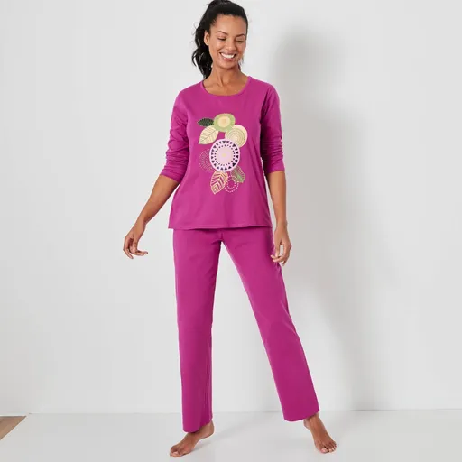 Pijamale cu mânecă lungă și imprimeu cu rozete