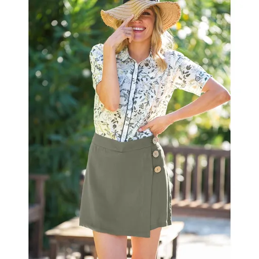 Pantaloni scurți fustă de culoare solidă cu efect de înfășurare cu nasturi