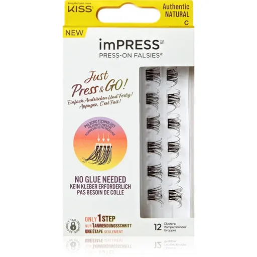 KISS imPRESS Just Press & GO ! pachet cu gene fără noduri autoadezive Authentic Natural c 12 buc