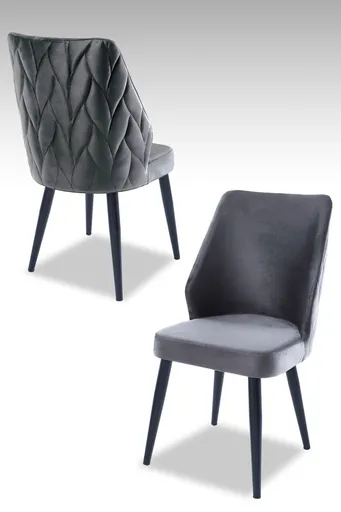 Set scaune 4 piese, Hanah Home, Pufi, PAL, Gri/Negru