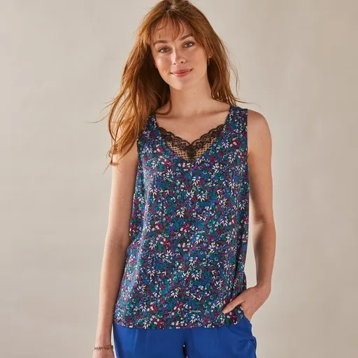 Top cu decolteu în V cu imprimeu și dantelă