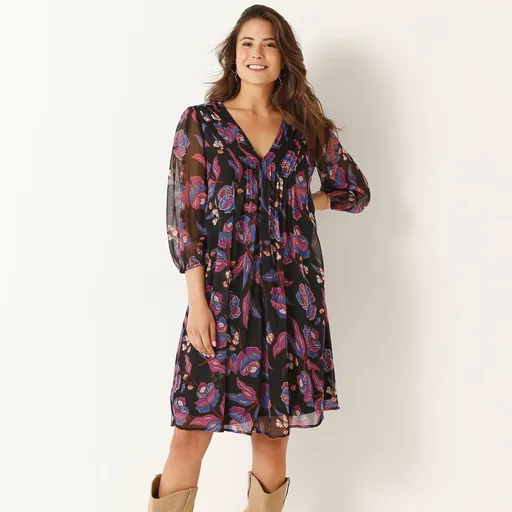 Rochie scurtă din voal cu pliuri și imprimeu floral