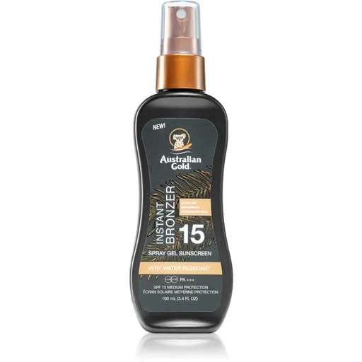 Australian Gold Instant Bronzer spray protector pentru plajă cu efect autobronzant SPF 15 100 ml