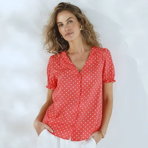 Bluză cu mâneci scurte și imprimeu cu buline