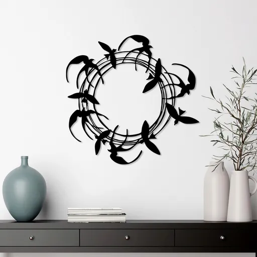 Decoratiune de perete, Spiral Birds 3, Dimensiune: 57 x 55 cm, Negru