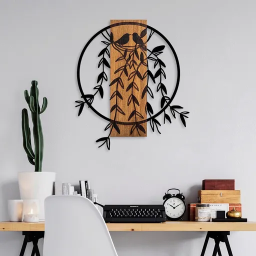 Decoratiune de perete, Bird Nest, Lățime: 56 cm Înălțime: 56 cm, Nuc / Negru