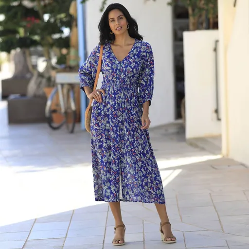 Rochie midi Crepon cu nasturi, imprimată