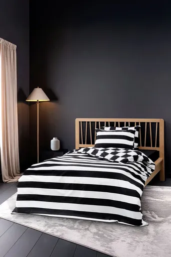 Lenjerie de pat pentru o persoana, L'essentiel Maison, Code, Bumbac Ranforce, Negru