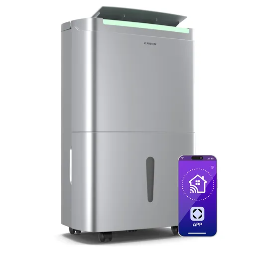 Klarstein DryFy Connect 40 dezumidificator, 40 l / zi, 60-70 m², control prin aplicație, mobil, rezervor de apă
