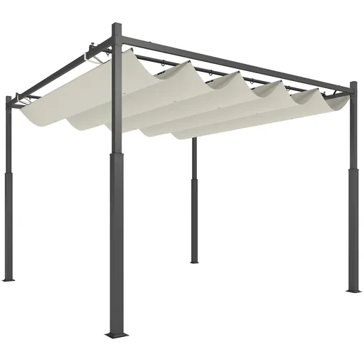 Outsunny Pergola de grădină exterioară 3 x 3 m cu acoperiș retractabil și fixare magnetică, adăpost solar UPF30+, crem | Aosom Romania