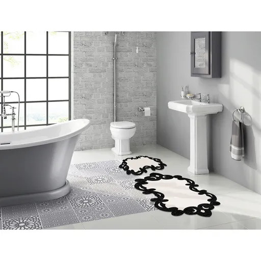 Set covorase de baie, L'essentiel Maison, 210Fg41615Sy, Alb/Negru